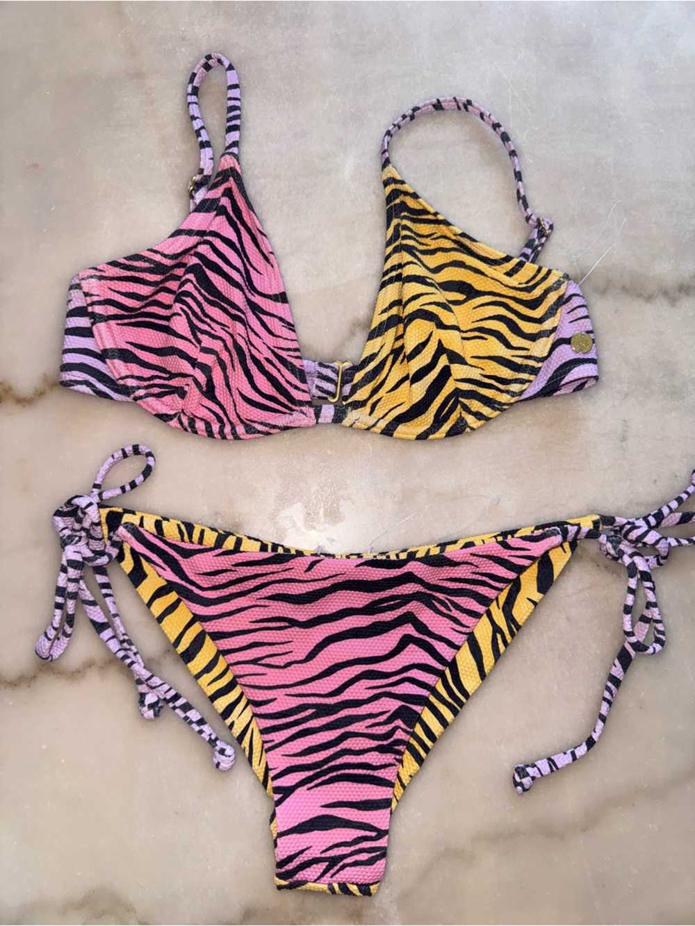 Billabong Pink & Yellow Zebra Print Bikini